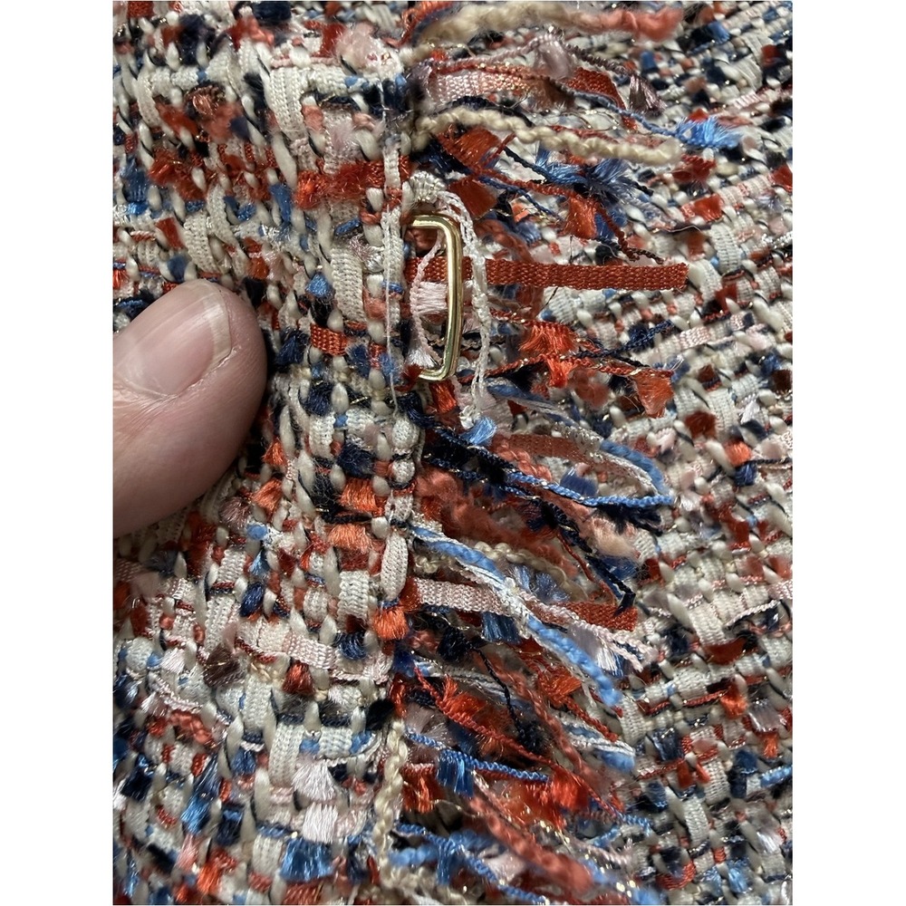 Juicy Couture Black Label Tweed Fringe Blazer Orange Blue Tan Small Luxury - Picture 5 of 12